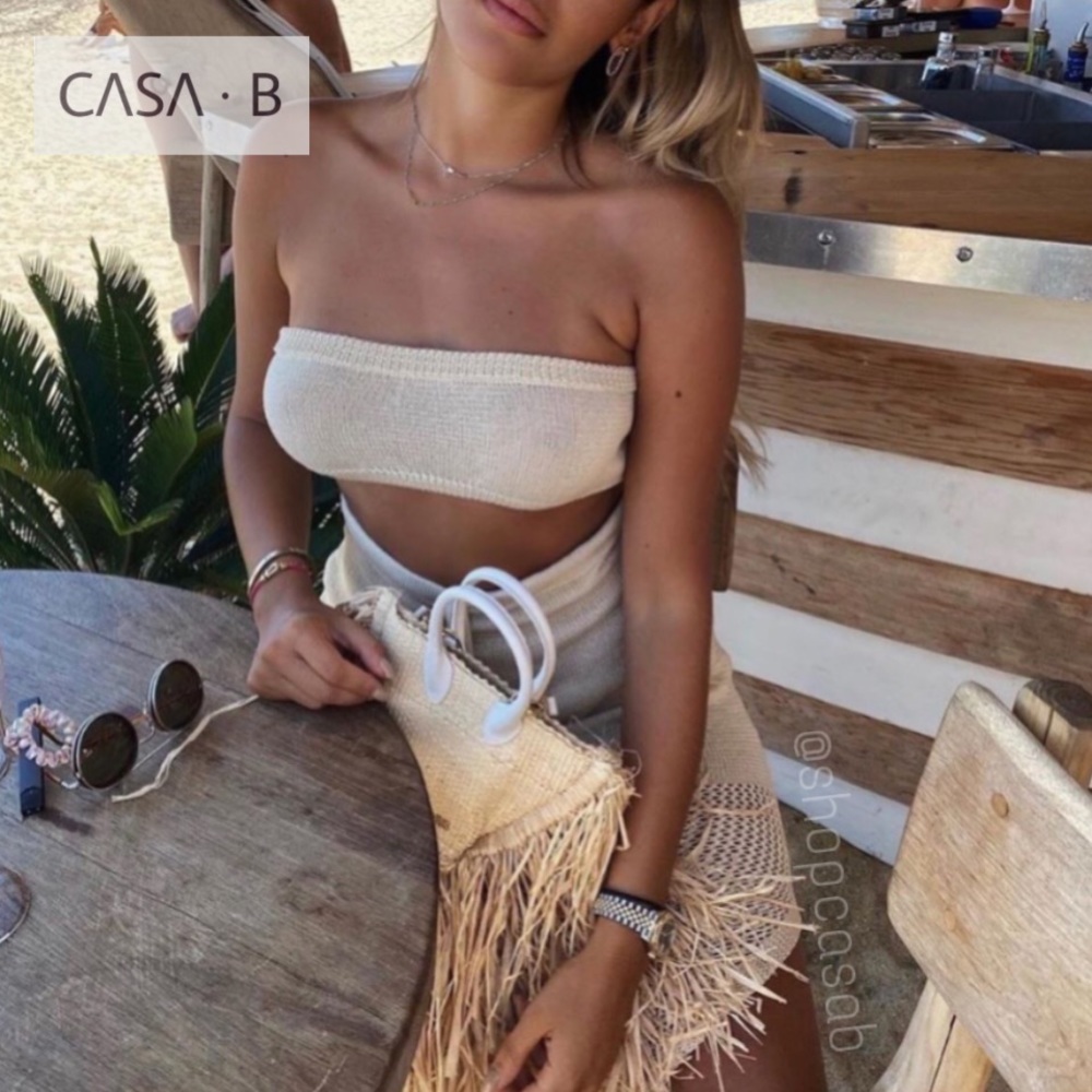 NEW 💫CASA B | ST. LUCIA Midi Knit Fringe Skirt Set in Sand - Picture 4 of 11